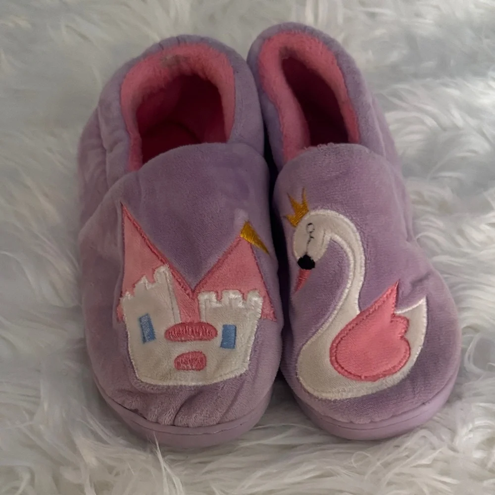 Purple and Pink Castle Swan Slippers